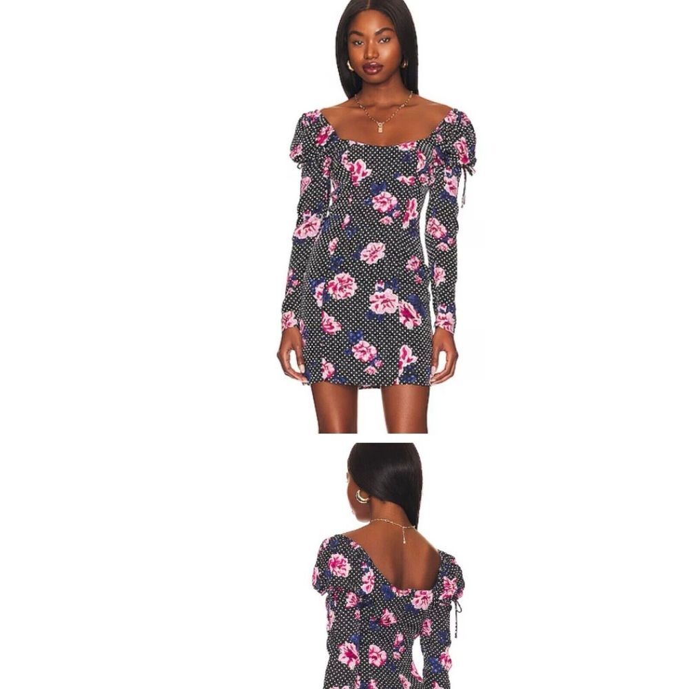 New Majorelle Natalia Women's Floral Mini Dress Dots Size Medium Long Sleeve NWT